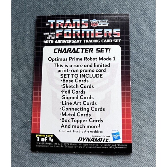 Dynamite Hasbro 40th Anniversary Transformers #1 OF 4 Promo Card SDCC Trading - Picture 7 of 7